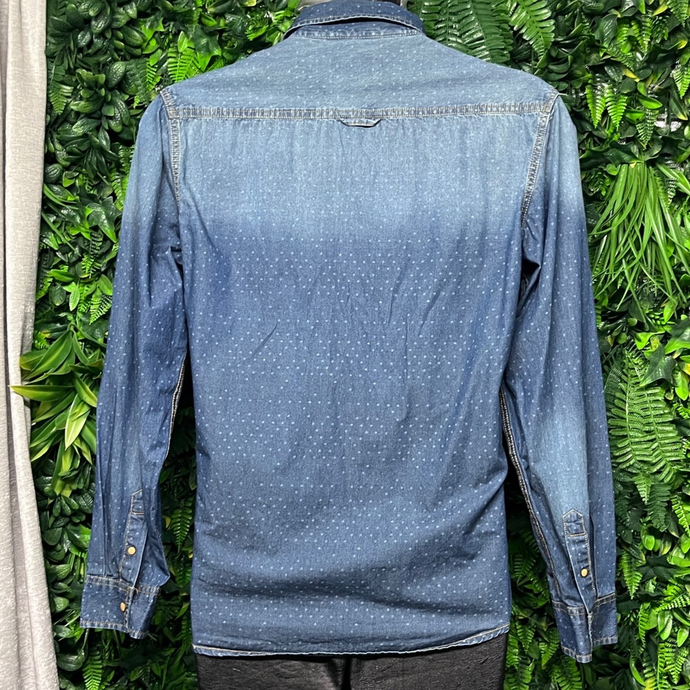 JACHS Denim‎ Shirt Women Size L Blue Polka Dot Long Sleeve Button Front 3528 - Picture 8 of 10